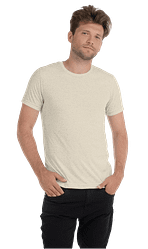 Male model wearing custom tan t-shirt for company swag