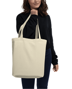 Female model with custom organic cotton tote for company events